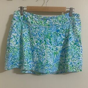 NWOT Lilly Pulitzer Luxletic UPF 50+ Aila Skort Dandy Lions Hydra Blue Large